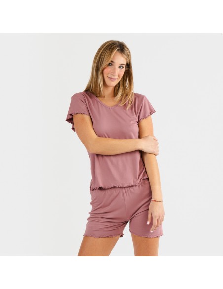 Pijama manga corta mujer soft liso