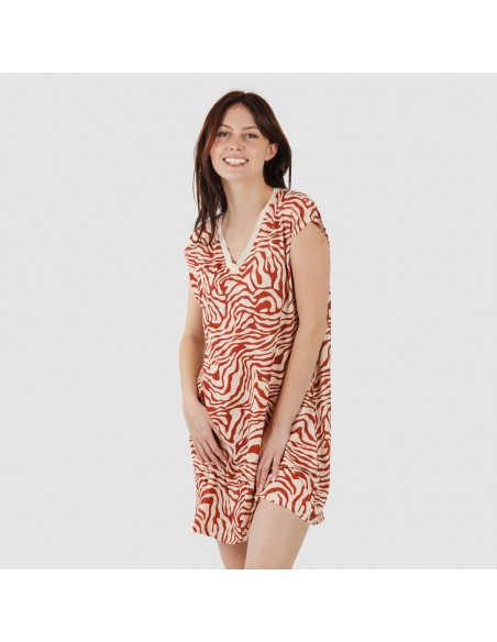 Vestido corto manga fluida soft Palmina teja