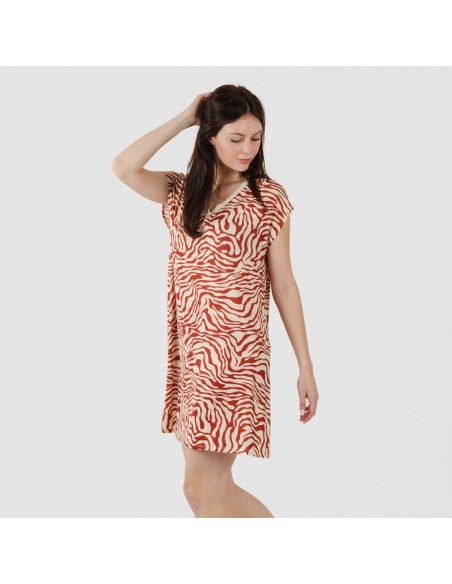 Vestido corto manga fluida soft Palmina teja