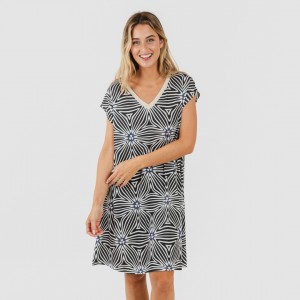 Vestido corto manga fluida soft Naty beige - negro