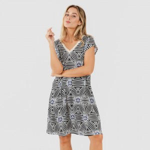 Vestido corto manga fluida soft Naty beige - negro 2