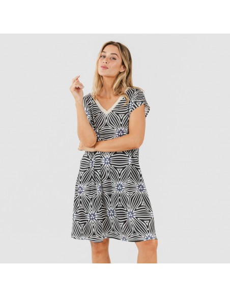 Vestido corto manga fluida soft Naty beige - negro