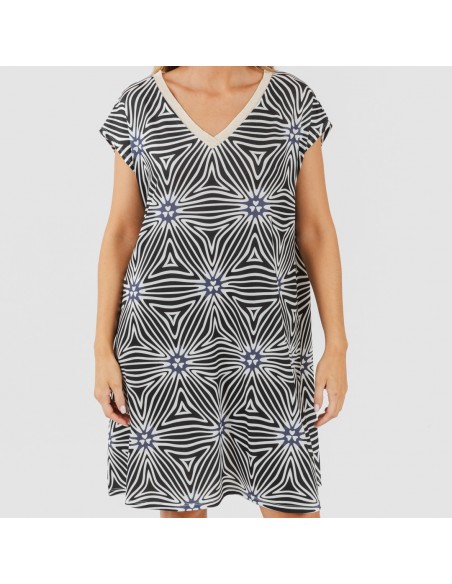 Vestido corto manga fluida soft Naty beige - negro