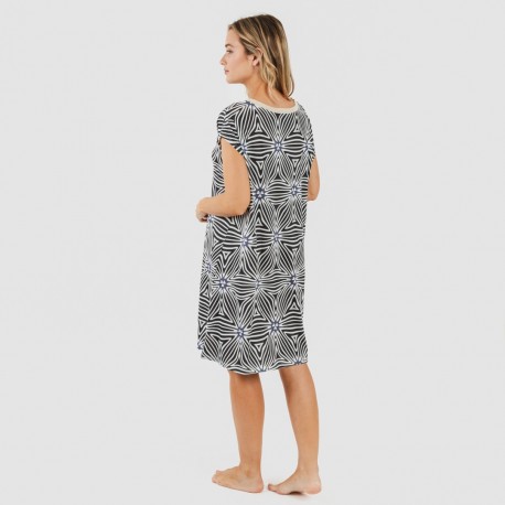 Vestido corto manga fluida soft Naty beige - negro