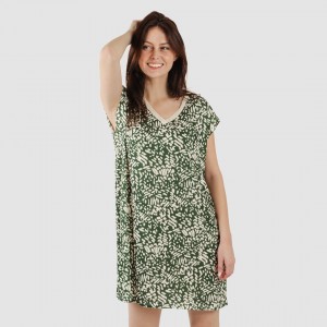 Vestido corto manga fluida soft Miquela verde caceria 2