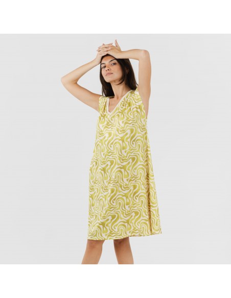 Vestido corto manga fluida soft Iratia verde lima