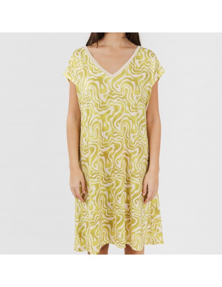 Vestido corto manga fluida soft Iratia verde lima