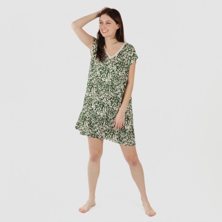 Vestido corto manga fluida soft Miquela verde caceria