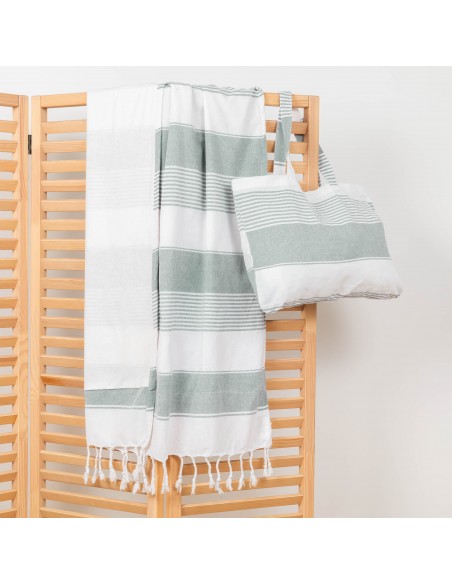 Pack Toalla Pareo + Bolso Raya algodón