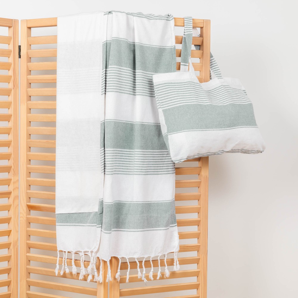 Pack Toalla Pareo + Bolso Raya algodón