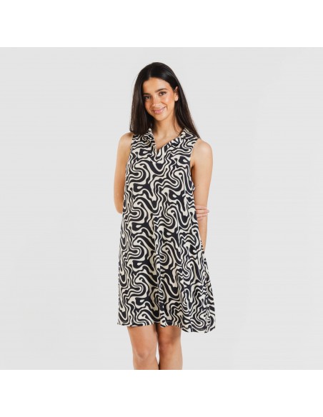 Vestido corto cuello y solapa soft Iratia beige negro