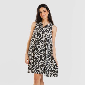 Vestido corto cuello y solapa soft Iratia beige negro 2