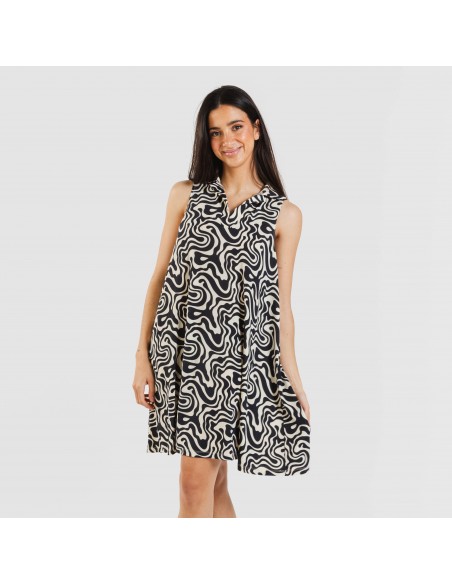 Vestido corto cuello y solapa soft Iratia beige negro