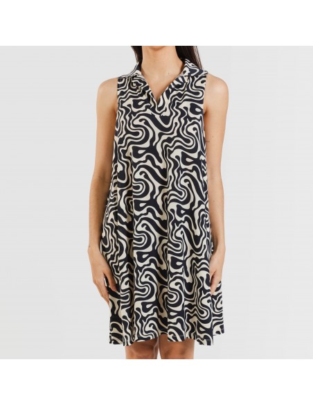 Vestido corto cuello y solapa soft Iratia beige negro