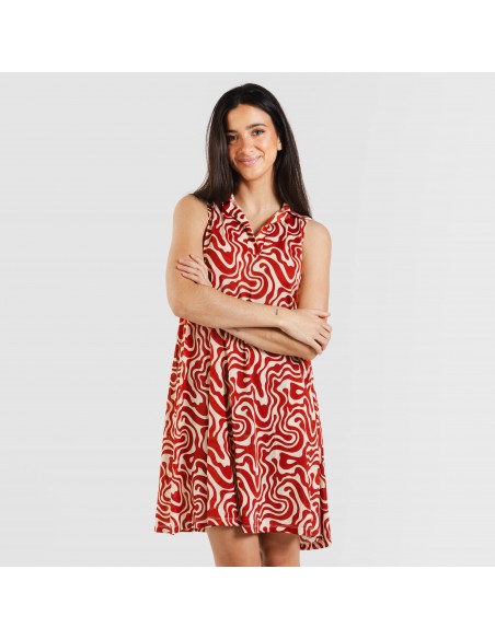 Vestido corto cuello y solapa soft Iratia teja