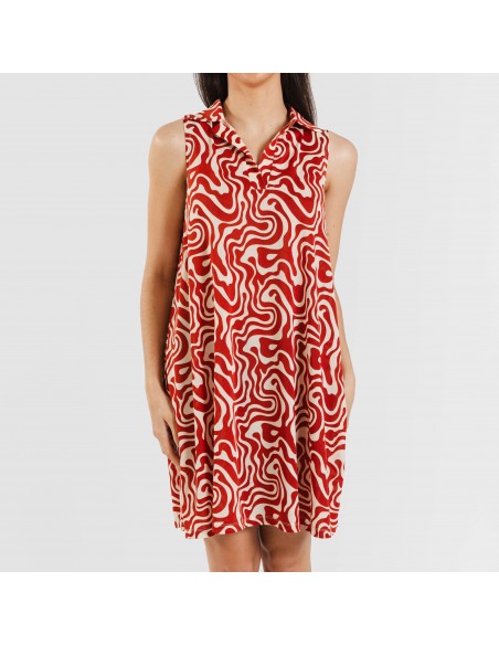 Vestido corto cuello y solapa soft Iratia teja