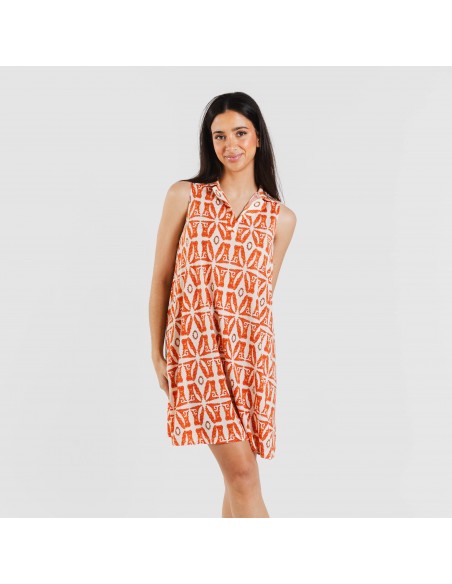 Vestido corto cuello y solapa soft Catania teja