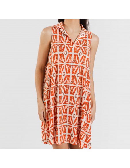 Vestido corto cuello y solapa soft Catania teja