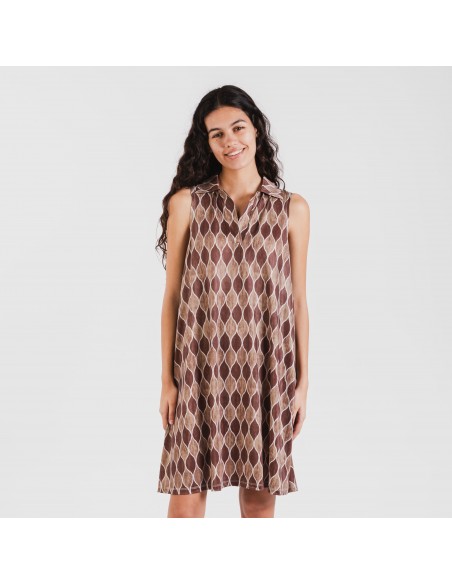 Vestido corto cuello y solapa soft Carlota marrón