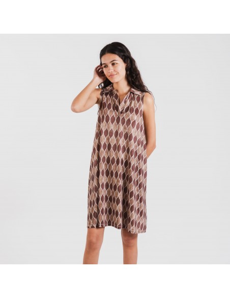 Vestido corto cuello y solapa soft Carlota marrón