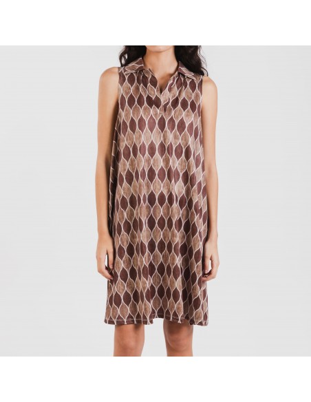 Vestido corto cuello y solapa soft Carlota marrón