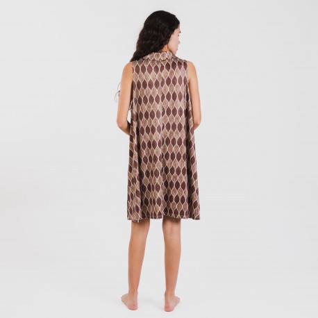 Vestido corto cuello y solapa soft Carlota marrón