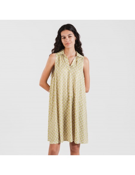 Vestido corto cuello y solapa soft Ohio verde lima