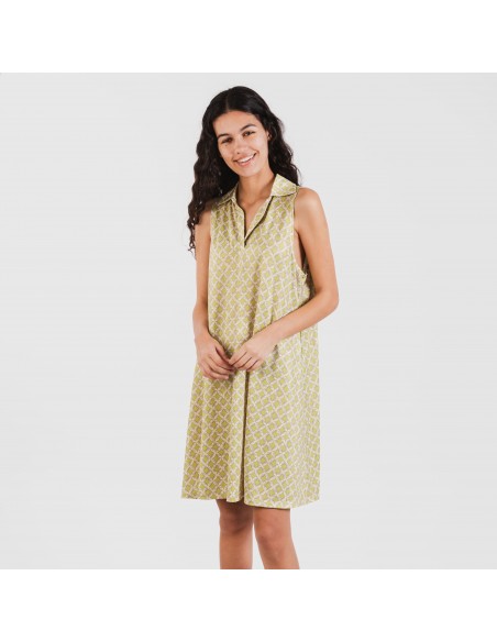 Vestido corto cuello y solapa soft Ohio verde lima