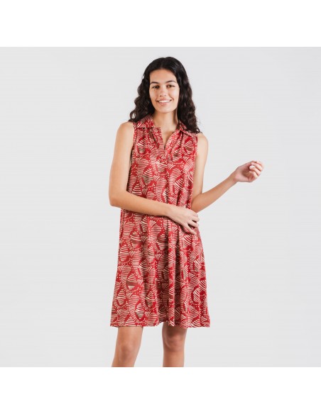 Vestido corto cuello y solapa soft Zumaia burdeos