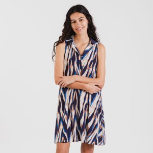 Vestido corto cuello y solapa soft Catherine azul