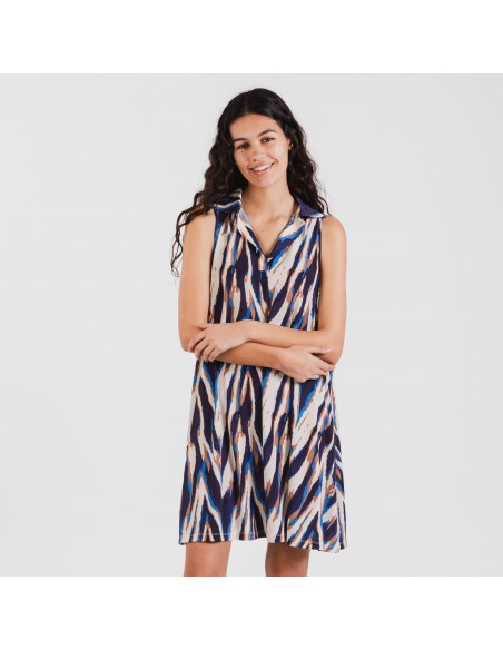 Vestido corto cuello y solapa soft Catherine azul