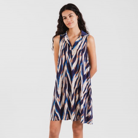 Vestido corto cuello y solapa soft Catherine azul