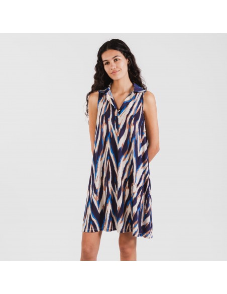 Vestido corto cuello y solapa soft Catherine azul