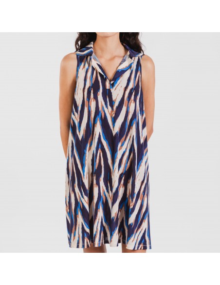 Vestido corto cuello y solapa soft Catherine azul