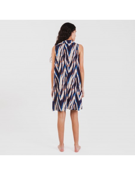 Vestido corto cuello y solapa soft Catherine azul