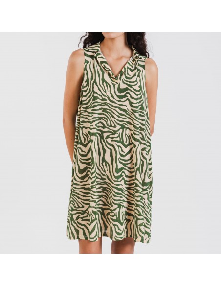 Vestido corto cuello y solapa soft Palmina verde