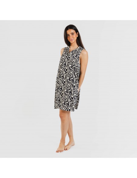 Vestido corto cuello y solapa soft Iratia beige negro