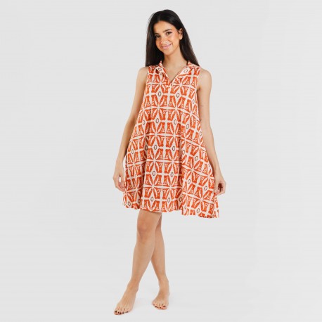 Vestido corto cuello y solapa soft Catania teja