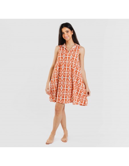 Vestido corto cuello y solapa soft Catania teja