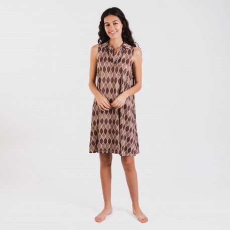 Vestido corto cuello y solapa soft Carlota marrón