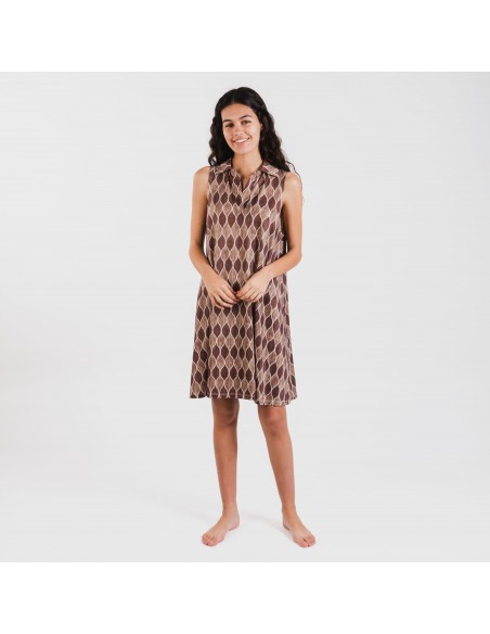 Vestido corto cuello y solapa soft Carlota marrón