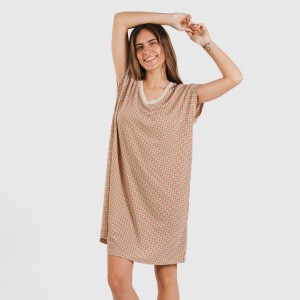 Vestido corto manga fluida crepe Tamila teja