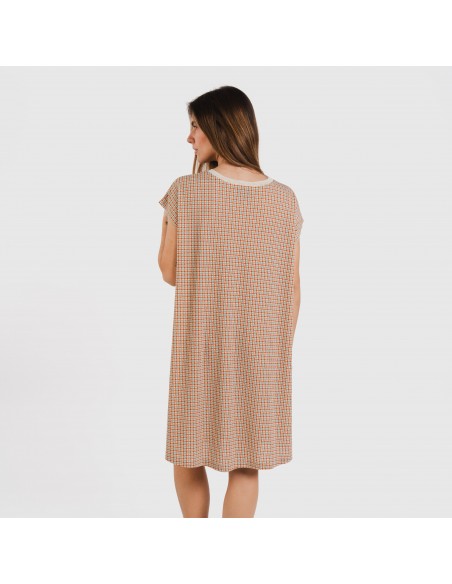 Vestido corto manga fluida crepe Tamila teja