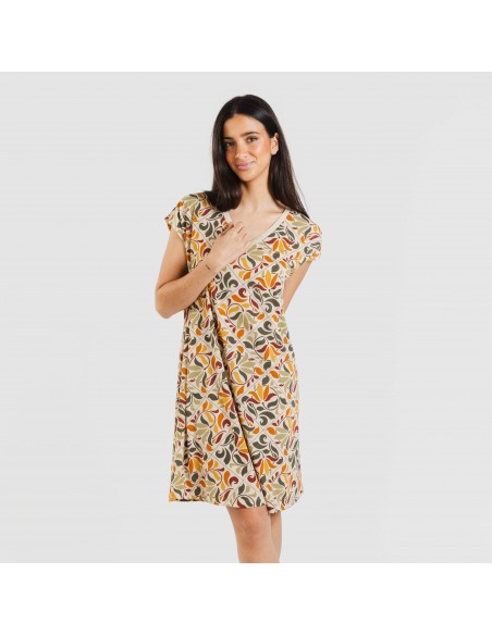 Vestido corto manga fluida crepe Cilian