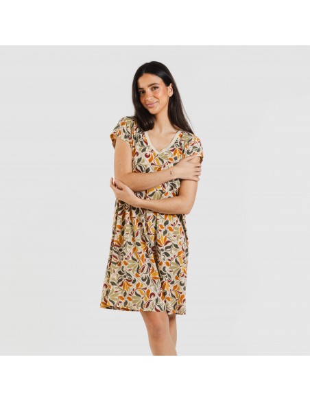 Vestido corto manga fluida crepe Cilian