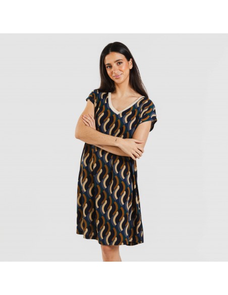 Vestido corto manga fluida crepe Roser