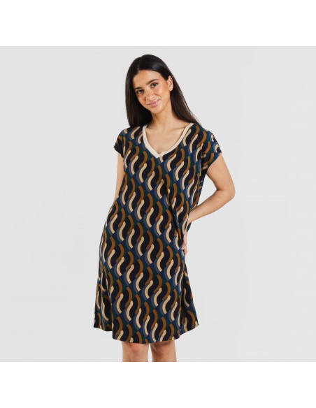 Vestido corto manga fluida crepe Roser