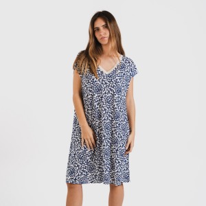 Vestido corto manga fluida soft Meritxell azul marino