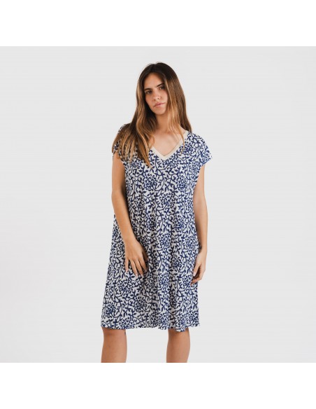 Vestido corto manga fluida soft Meritxell azul marino