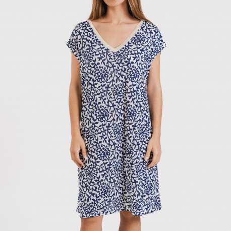 Vestido corto manga fluida soft Meritxell azul marino